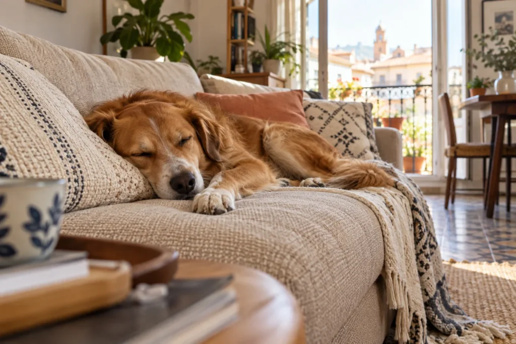 Perro descansando en el sofá de casa